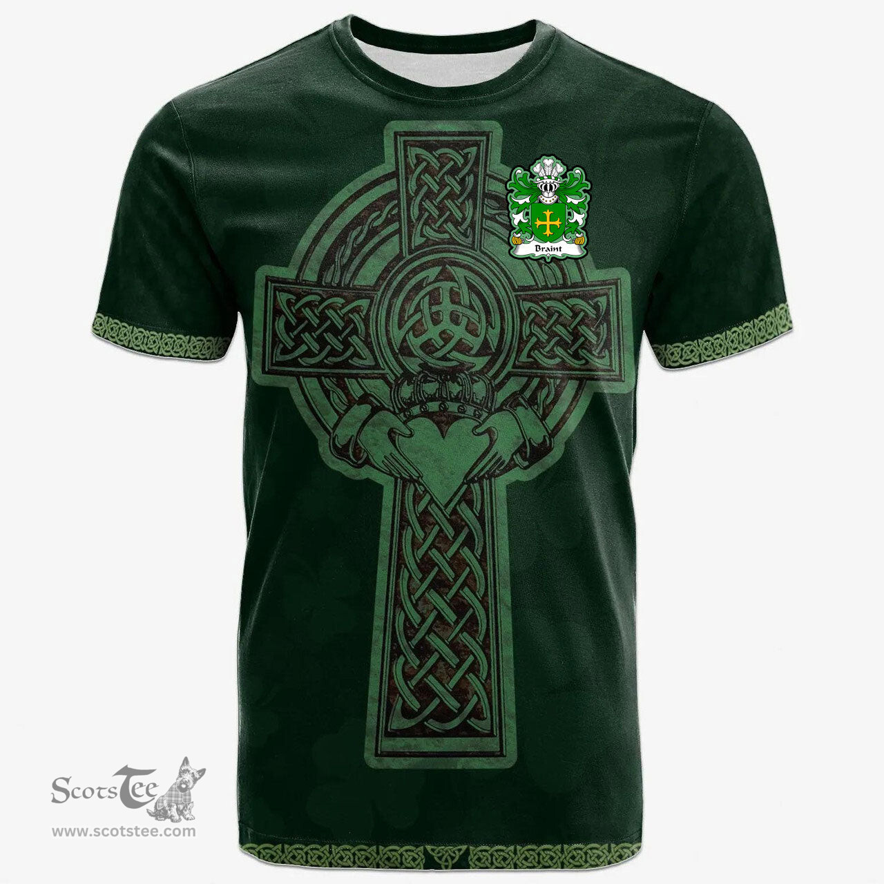 Irish Braint HIR of Denbighshire Welsh Coat of Arms Irish T Shirt Irish Cross with Celtic Knot and Claddagh Ring T Shirt