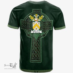 Irish Wiseman Coat of Arms Irish T Shirt Irish Cross with Celtic Knot and Claddagh Ring T Shirt