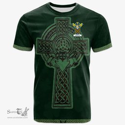 Irish Waddell Coat of Arms Irish T Shirt Irish Cross with Celtic Knot and Claddagh Ring T Shirt