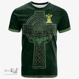 Irish Simpson Coat of Arms Irish T Shirt Irish Cross with Celtic Knot and Claddagh Ring T Shirt