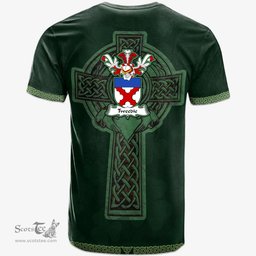 Irish Tweedie Coat of Arms Irish T Shirt Irish Cross with Celtic Knot and Claddagh Ring T Shirt