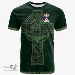 Irish Tweedie Coat of Arms Irish T Shirt Irish Cross with Celtic Knot and Claddagh Ring T Shirt