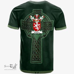 Irish Wallace Coat of Arms Irish T Shirt Irish Cross with Celtic Knot and Claddagh Ring T Shirt