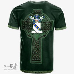 Irish Rynd Coat of Arms Irish T Shirt Irish Cross with Celtic Knot and Claddagh Ring T Shirt