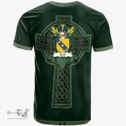 Irish Scott Coat of Arms Irish T Shirt Irish Cross with Celtic Knot and Claddagh Ring T Shirt