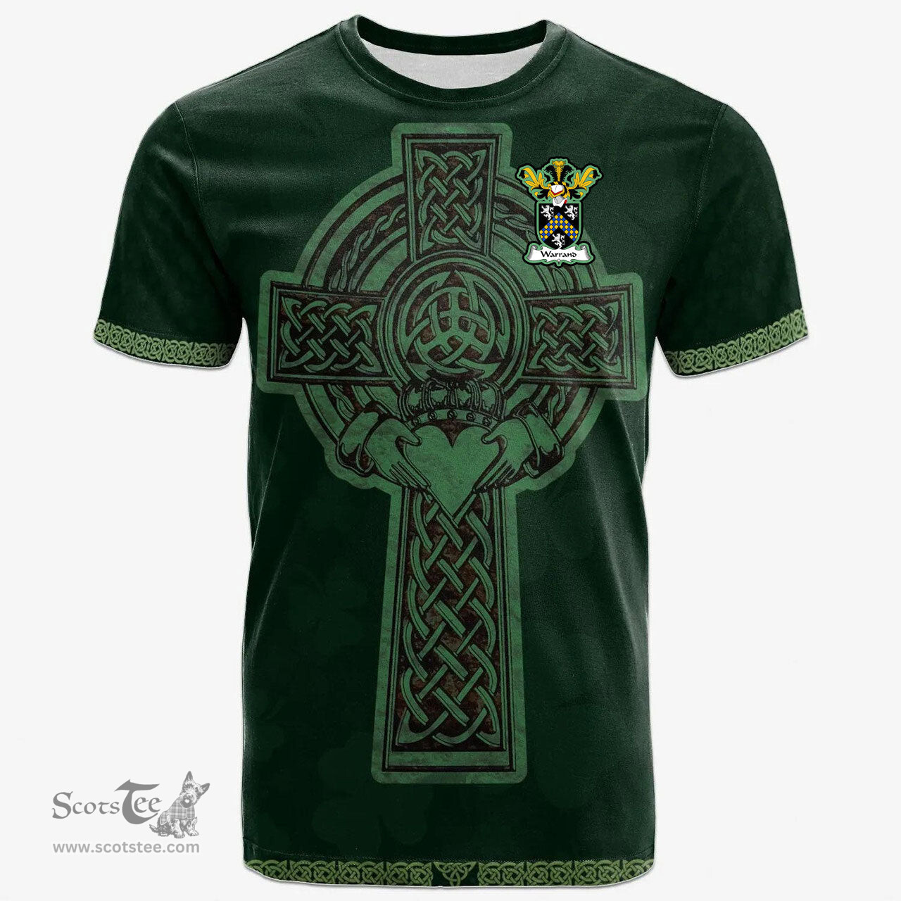 Irish Warrand Coat of Arms Irish T Shirt Irish Cross with Celtic Knot and Claddagh Ring T Shirt