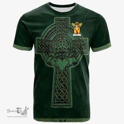 Irish Riddock Coat of Arms Irish T Shirt Irish Cross with Celtic Knot and Claddagh Ring T Shirt