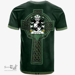 Irish Gravenor or Gosvenor Welsh Coat of Arms Irish T Shirt Irish Cross with Celtic Knot and Claddagh Ring T Shirt