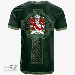 Irish Wallis of Llandough Glamorgan Welsh Coat of Arms Irish T Shirt Irish Cross with Celtic Knot and Claddagh Ring T Shirt