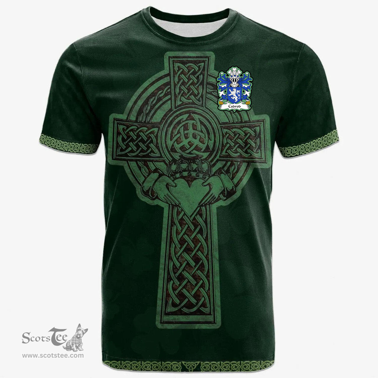 Irish Cadrod CALCHFYNYDD Welsh Coat of Arms Irish T Shirt Irish Cross with Celtic Knot and Claddagh Ring T Shirt