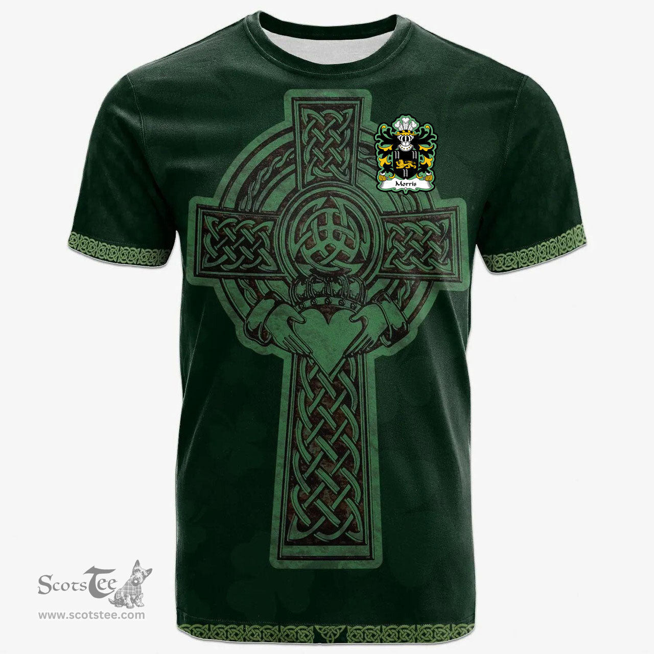 Irish Morris of Cardiganshire Welsh Coat of Arms Irish T Shirt Irish Cross with Celtic Knot and Claddagh Ring T Shirt