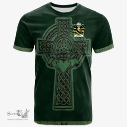 Irish Perkins of Pilston Monmouthshire Welsh Coat of Arms Irish T Shirt Irish Cross with Celtic Knot and Claddagh Ring T Shirt