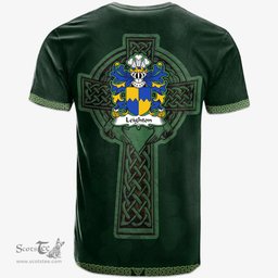 Irish Leighton of Leighton Shropshire Welsh Coat of Arms Irish T Shirt Irish Cross with Celtic Knot and Claddagh Ring T Shirt