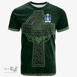 Irish Braose or Brewis Lords of Brecon Welsh Coat of Arms Irish T Shirt Irish Cross with Celtic Knot and Claddagh Ring T Shirt