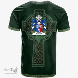 Irish Powell of Perth hir Monmouthshire Welsh Coat of Arms Irish T Shirt Irish Cross with Celtic Knot and Claddagh Ring T Shirt