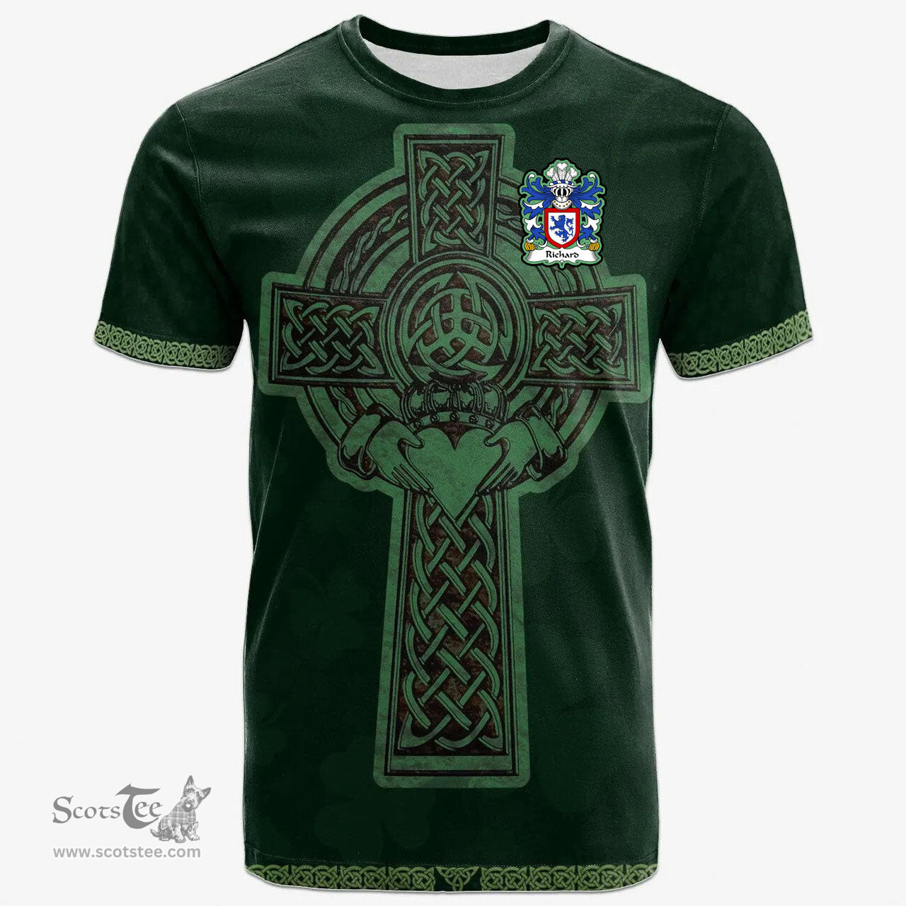 Irish Richard IARLL KLAR Earl of Clare Welsh Coat of Arms Irish T Shirt Irish Cross with Celtic Knot and Claddagh Ring T Shirt