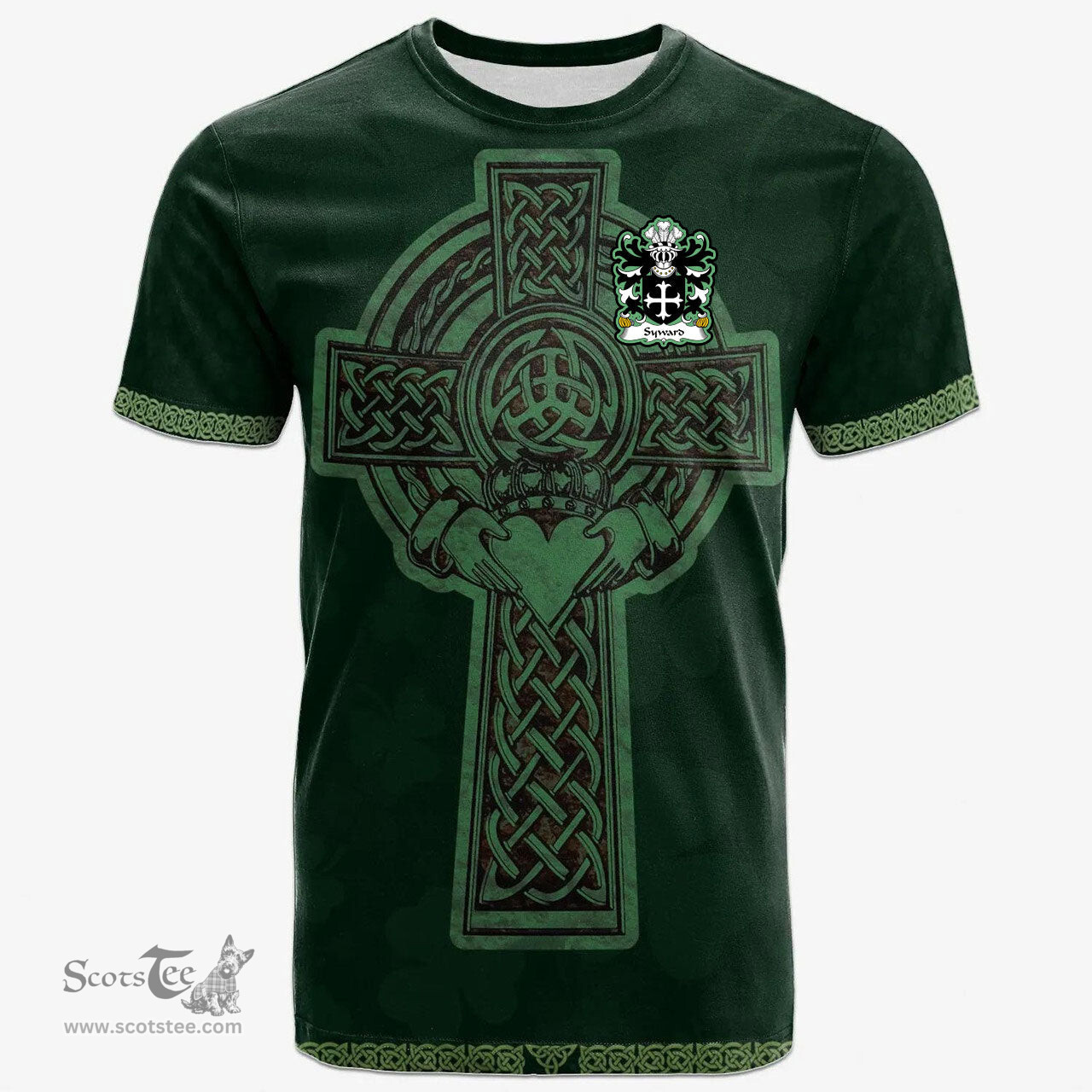 Irish Syward or Siward lord of Rhutin Glamorgan Welsh Coat of Arms Irish T Shirt Irish Cross with Celtic Knot and Claddagh Ring T Shirt