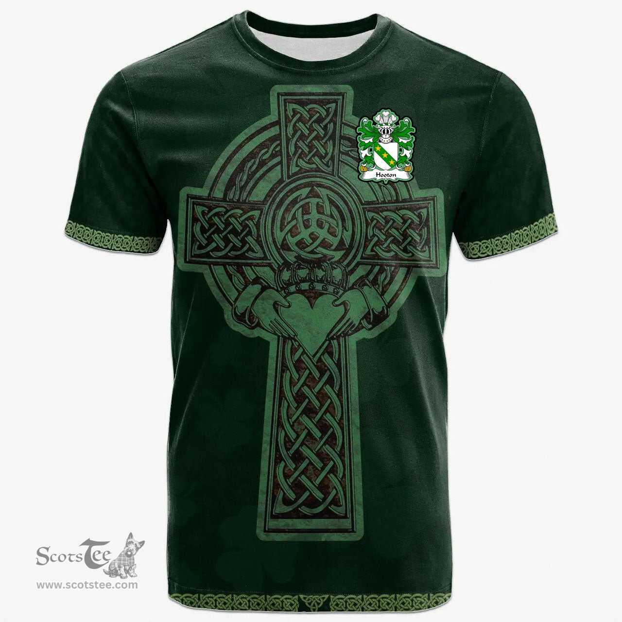 Irish Hooton lord of Hooton Cheshire Welsh Coat of Arms Irish T Shirt Irish Cross with Celtic Knot and Claddagh Ring T Shirt