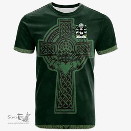 Irish Vaughan of Montgomershire Welsh Coat of Arms Irish T Shirt Irish Cross with Celtic Knot and Claddagh Ring T Shirt