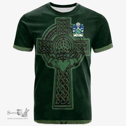 Irish Evans of Chester Welsh Coat of Arms Irish T Shirt Irish Cross with Celtic Knot and Claddagh Ring T Shirt