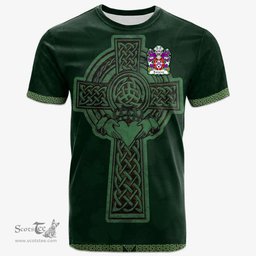 Irish Exmewe of Ruthin Denbighshire Welsh Coat of Arms Irish T Shirt Irish Cross with Celtic Knot and Claddagh Ring T Shirt