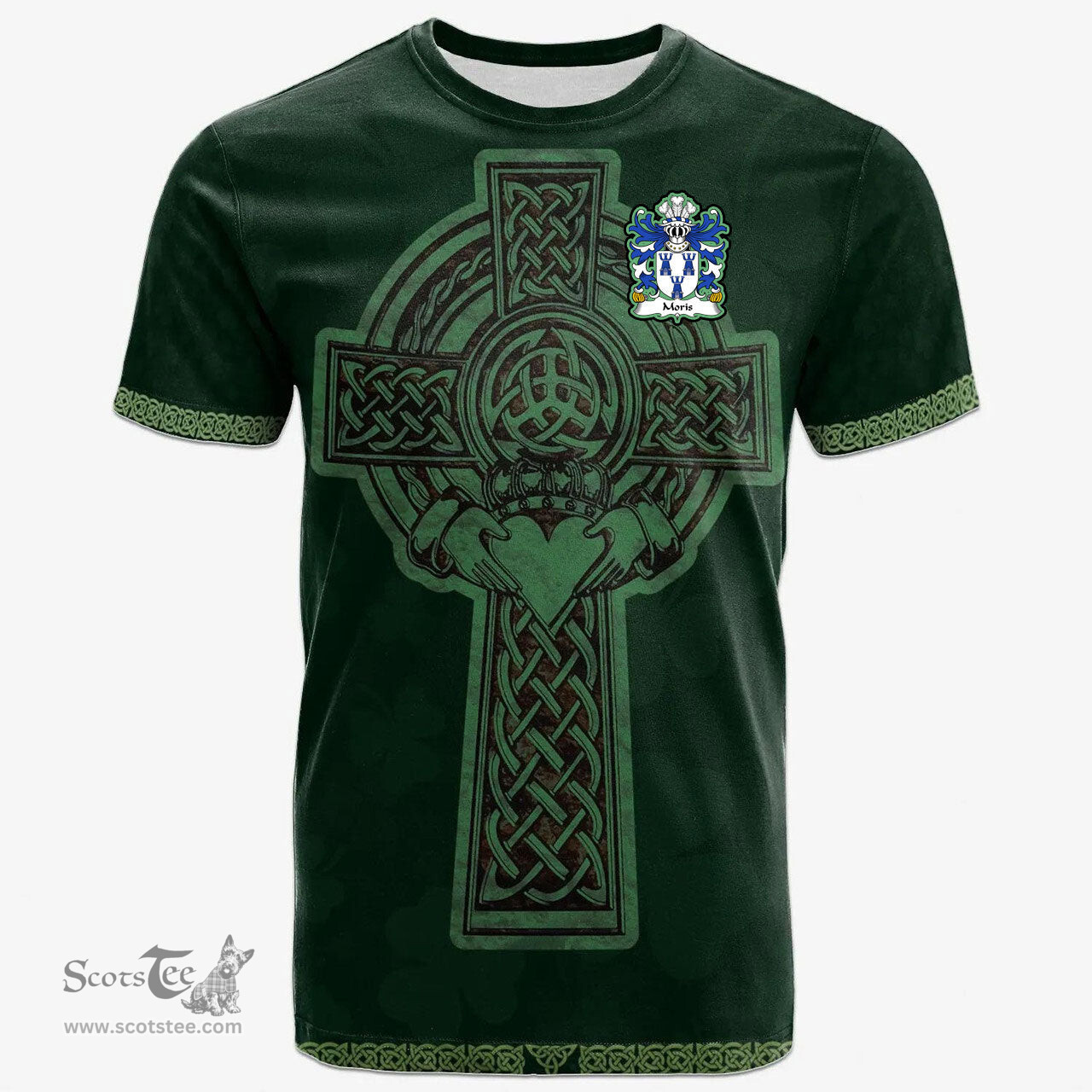 Irish Moris of Caswilia Brawdy Pembrokeshire Welsh Coat of Arms Irish T Shirt Irish Cross with Celtic Knot and Claddagh Ring T Shirt