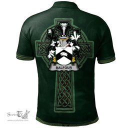Irish Balfour Coat of Arms Irish Polo Shirt Irish Cross with Celtic Knot and Claddagh Ring Polo Shirt