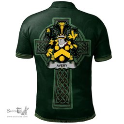 Irish Avery Coat of Arms Irish Polo Shirt Irish Cross with Celtic Knot and Claddagh Ring Polo Shirt
