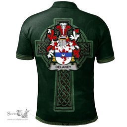 Irish Delaney or O'Delany Coat of Arms Irish Polo Shirt Irish Cross with Celtic Knot and Claddagh Ring Polo Shirt