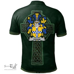 Irish Exham Coat of Arms Irish Polo Shirt Irish Cross with Celtic Knot and Claddagh Ring Polo Shirt