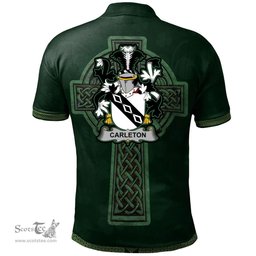 Irish Carleton Coat of Arms Irish Polo Shirt Irish Cross with Celtic Knot and Claddagh Ring Polo Shirt