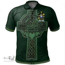 Irish Cooke Coat of Arms Irish Polo Shirt Irish Cross with Celtic Knot and Claddagh Ring Polo Shirt