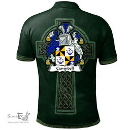 Irish Campbell Coat of Arms Irish Polo Shirt Irish Cross with Celtic Knot and Claddagh Ring Polo Shirt