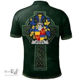 Irish Butler Coat of Arms Irish Polo Shirt Irish Cross with Celtic Knot and Claddagh Ring Polo Shirt