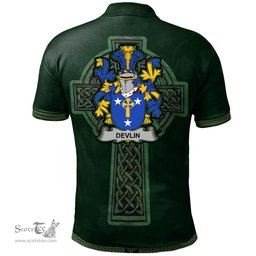 Irish Devlin or O'Devlin Coat of Arms Irish Polo Shirt Irish Cross with Celtic Knot and Claddagh Ring Polo Shirt