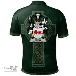 Irish Drew Coat of Arms Irish Polo Shirt Irish Cross with Celtic Knot and Claddagh Ring Polo Shirt