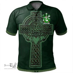 Irish Butcher Coat of Arms Irish Polo Shirt Irish Cross with Celtic Knot and Claddagh Ring Polo Shirt