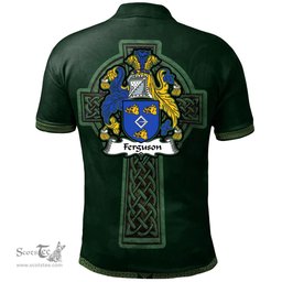 Irish Ferguson Coat of Arms Irish Polo Shirt Irish Cross with Celtic Knot and Claddagh Ring Polo Shirt