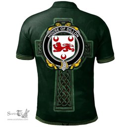 Irish House of DILLON Coat of Arms Irish Polo Shirt Irish Cross with Celtic Knot and Claddagh Ring Polo Shirt