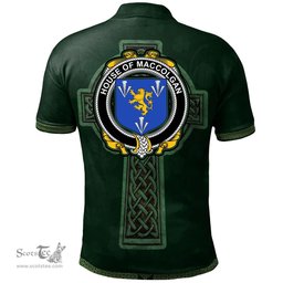 Irish House of MACCOLGAN Coat of Arms Irish Polo Shirt Irish Cross with Celtic Knot and Claddagh Ring Polo Shirt