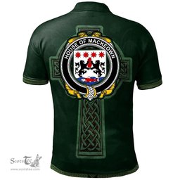 Irish House of MACKEOWN Coat of Arms Irish Polo Shirt Irish Cross with Celtic Knot and Claddagh Ring Polo Shirt