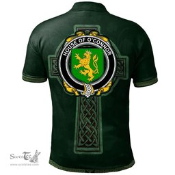 Irish House of O'CONNOR (Kerry) Coat of Arms Irish Polo Shirt Irish Cross with Celtic Knot and Claddagh Ring Polo Shirt