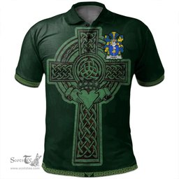 Irish Fahey or O'Fahy Coat of Arms Irish Polo Shirt Irish Cross with Celtic Knot and Claddagh Ring Polo Shirt