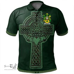 Irish Grehan or O'Greaghan Coat of Arms Irish Polo Shirt Irish Cross with Celtic Knot and Claddagh Ring Polo Shirt