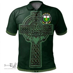 Irish House of MACGENIS Coat of Arms Irish Polo Shirt Irish Cross with Celtic Knot and Claddagh Ring Polo Shirt
