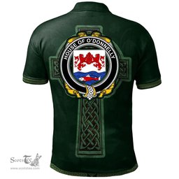 Irish House of O'DONNELLY Coat of Arms Irish Polo Shirt Irish Cross with Celtic Knot and Claddagh Ring Polo Shirt