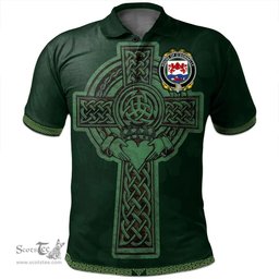 Irish House of O'DONNELLY Coat of Arms Irish Polo Shirt Irish Cross with Celtic Knot and Claddagh Ring Polo Shirt
