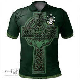 Irish Harrington Coat of Arms Irish Polo Shirt Irish Cross with Celtic Knot and Claddagh Ring Polo Shirt