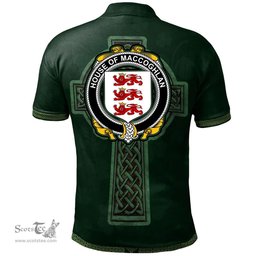 Irish House of MACCOGHLAN Coat of Arms Irish Polo Shirt Irish Cross with Celtic Knot and Claddagh Ring Polo Shirt