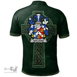 Irish Holligan or O'Halligan Coat of Arms Irish Polo Shirt Irish Cross with Celtic Knot and Claddagh Ring Polo Shirt